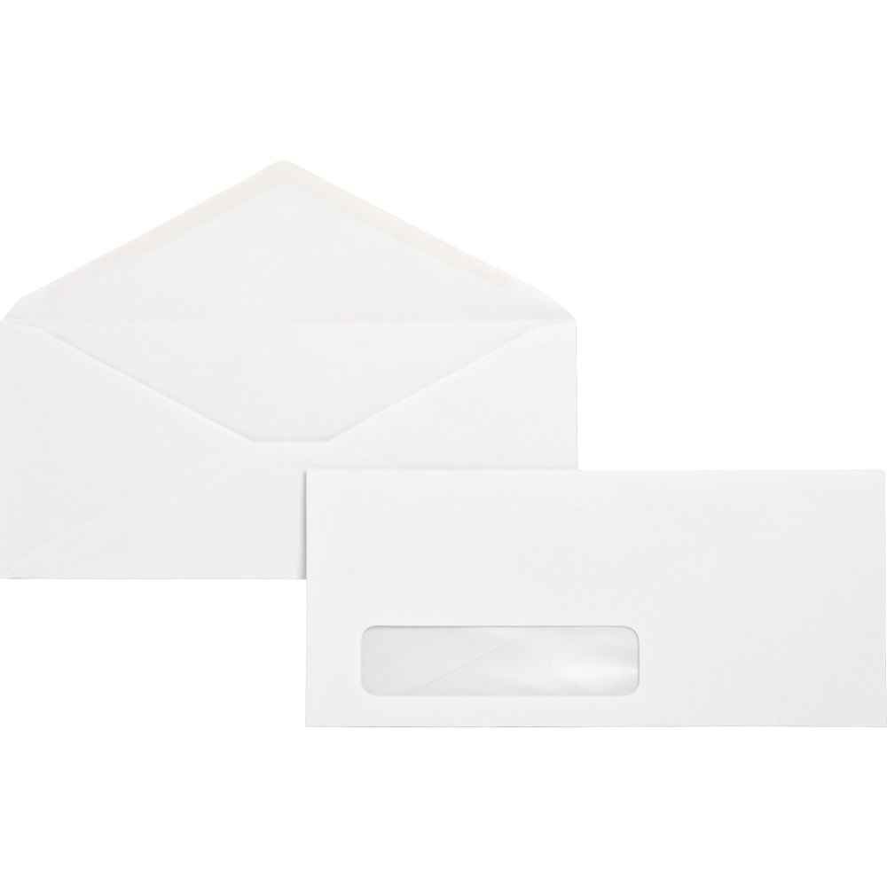Business Source No. 10 Diagonal Seam Window Envelopes - Single Window - #10 - 4 1/8in Width x 9 1/2in Length - 24 lb - Gummed - White - Wove - 500 / Box MPN:04468