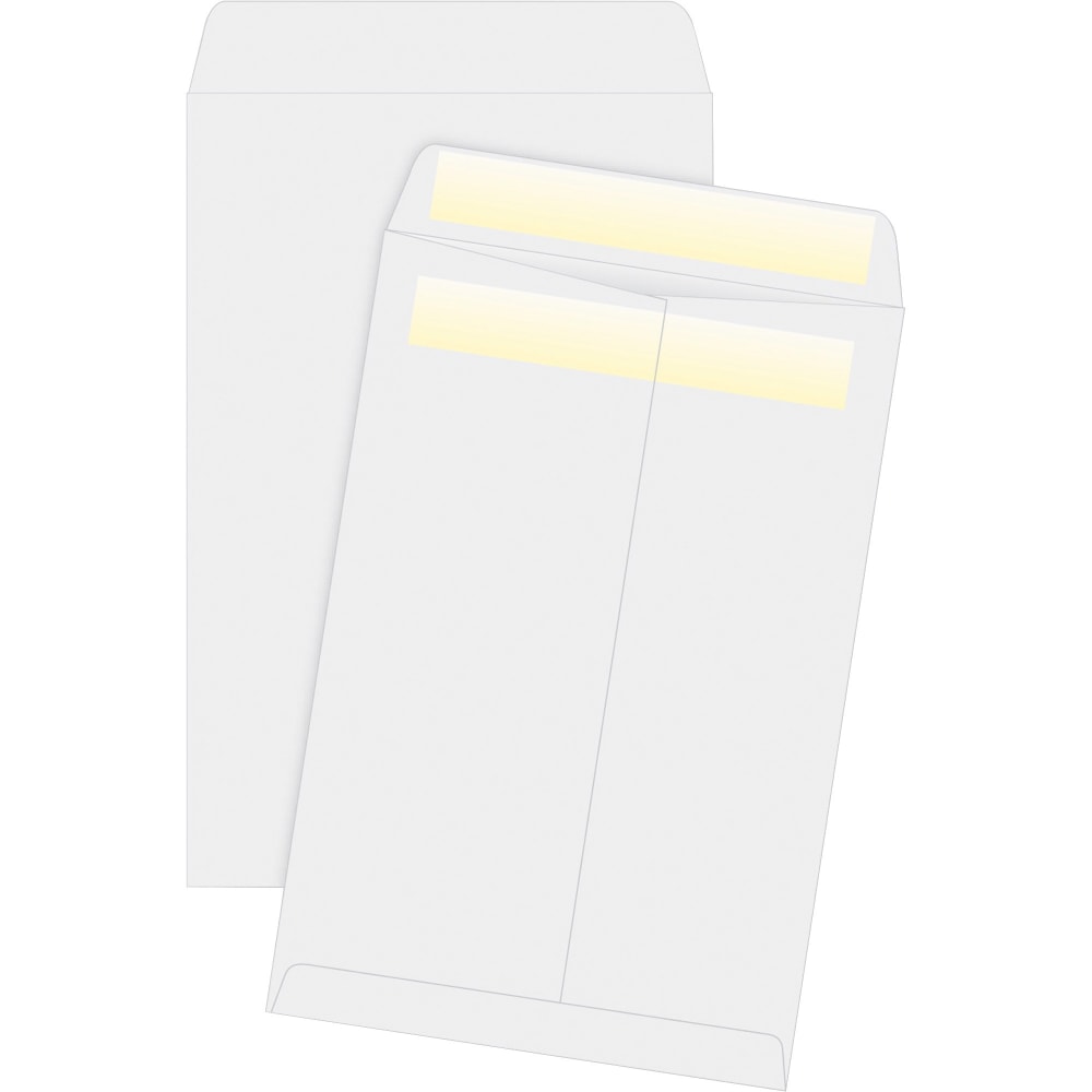 Business Source Press/Seal Catalog Envelopes - Catalog - 6in Width x 9in Length - 28 lb - Self-sealing - White - 100 / Box MPN:04647
