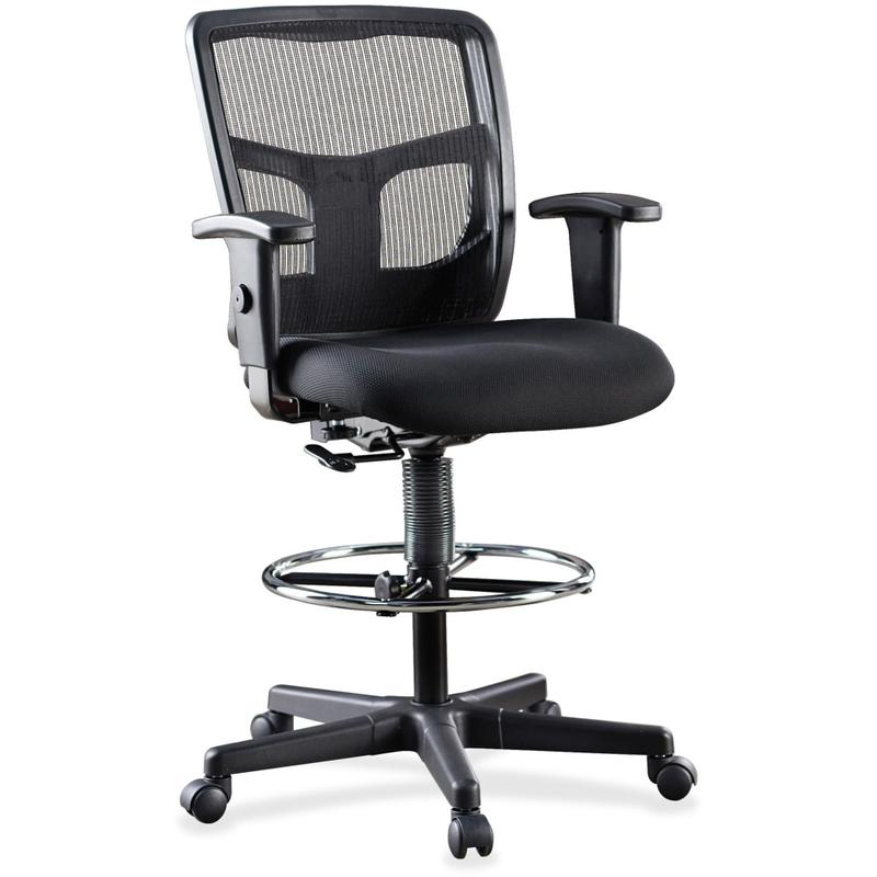 Lorell Ratchet Ergonomic Mesh/Fabric Mid-Back Drafting Stool, Black MPN:86801