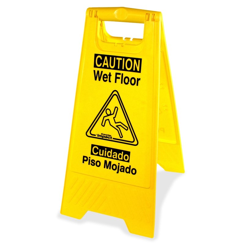 Genuine Joe Universal Graphic Wet Floor Sign - 6 / Carton - English, Spanish - Wet Floor Print/Message - Foldable - Yellow MPN:85117CT