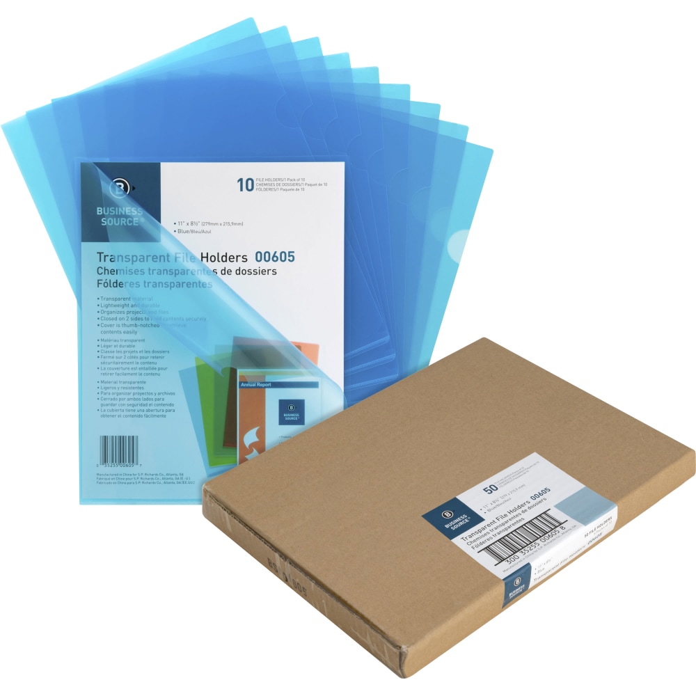 Business Source File Folder, Letter, Transparent, 5 Per Pack - 00605BX MPN:00605BX