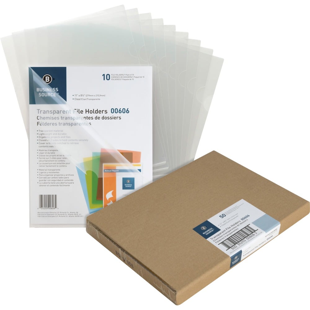 Business Source File Folder, Letter, Transparent, 5 Per Pack - 00606BX MPN:00606BX