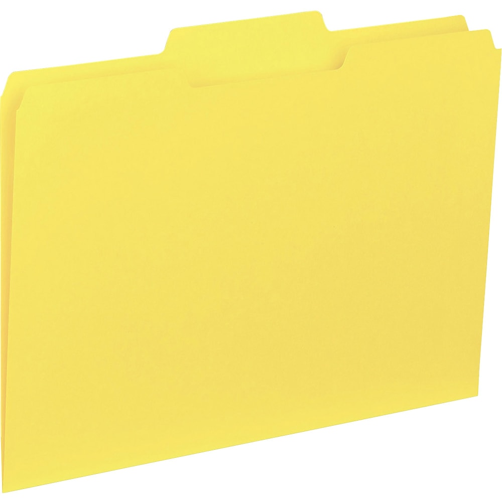 Business Source 1/3 Tab Cut Letter Top Tab File Folders - 8 1/2in x 11in - Assorted Tab Position - Yellow - 100 / Box, 43559 MPN:43559
