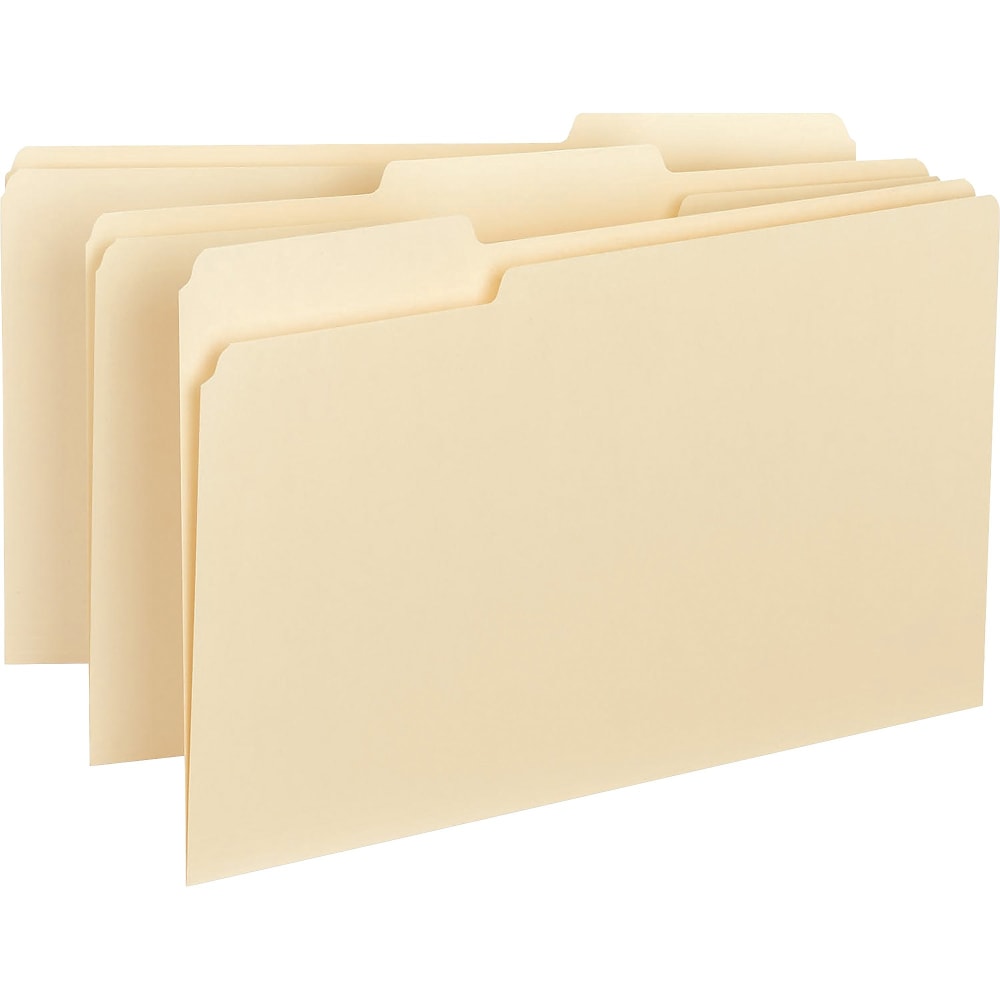 Business Source 1/3 Tab Cut Legal Top Tab File Folders - 8 1/2in x 14in - Assorted Tab Position - Manila - 100 / Box MPN:43560