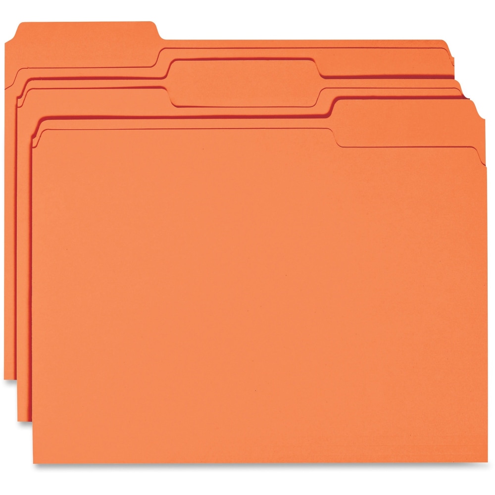 Business Source 1/3 Tab Cut Top Tab File Folders, 8-1/2in x 11in, Orange, Box Of 100 Folders MPN:44105