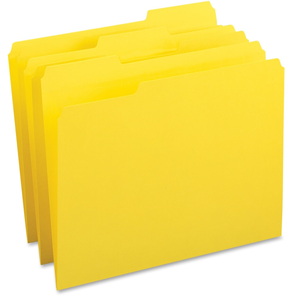 Business Source 1/3 Tab Cut Letter Top Tab File Folders - 8 1/2in x 11in - Assorted Tab Position - Yellow - 100 / Box, 65778 MPN:65778