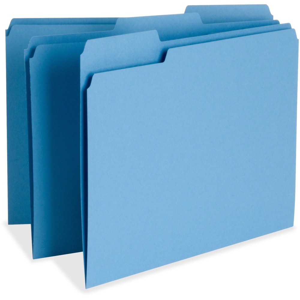 Business Source 1/3 Tab Cut Letter Top Tab File Folders - 8 1/2in x 11in - Assorted Tab Position - Blue - 100 / Box, 65779 MPN:65779