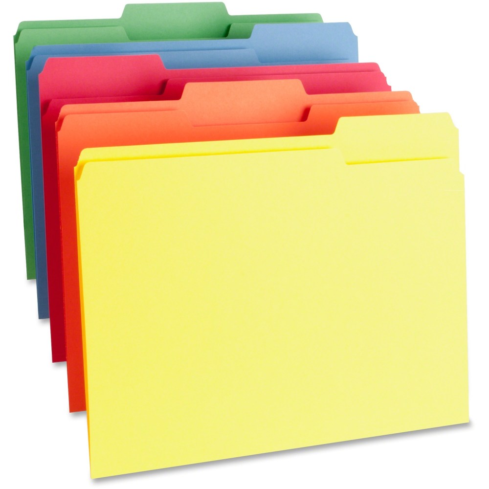 Business Source 1/3 Tab Cut Letter Top Tab File Folders - 8 1/2in x 11in - Assorted Tab Position - Assorted - 100 / Box MPN:65780