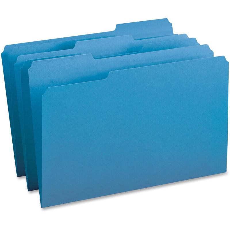 Business Source 1/3 Tab Cut Legal Top Tab File Folders - 8 1/2in x 14in - Assorted Tab Position - Stock - Blue - 100 / Box MPN:99719