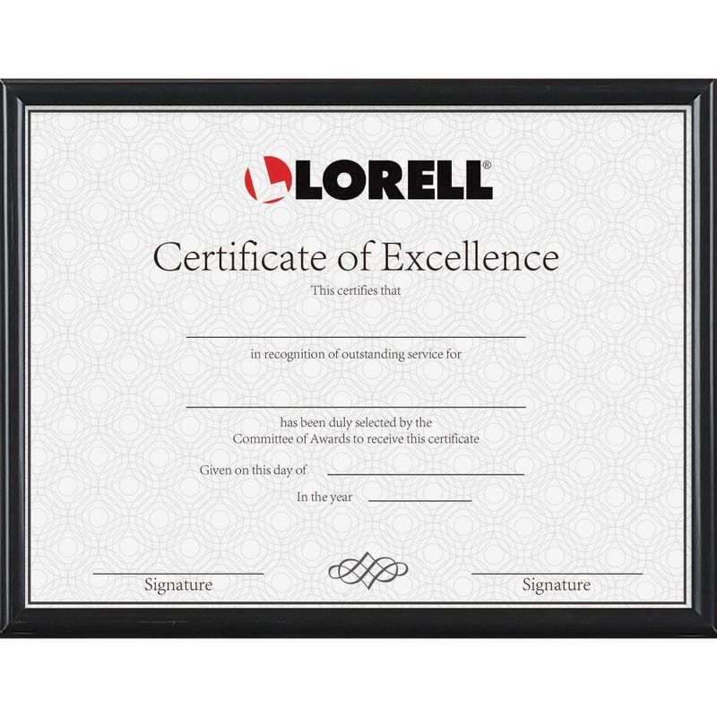 Lorell Certificate Frame - 8.50in x 11in Frame Size - Rectangle - Desktop - Horizontal, Vertical - 1 Each - Black (Min Order Qty 11) MPN:49215