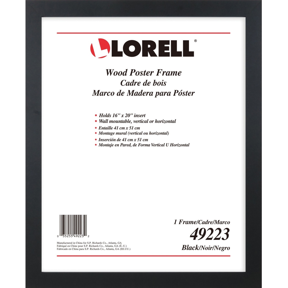 Lorell Poster Frame - 16in x 20in Frame Size - Rectangle - Horizontal, Vertical - 1.0 Each - Black (Min Order Qty 4) MPN:49223