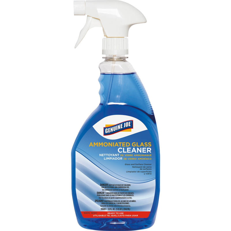 Genuine Joe Ammoniated Glass Cleaner - For Hard Surface - Ready-To-Use - 32 fl oz (1 quart) - 1 Each - Lint-free - Blue MPN:99669