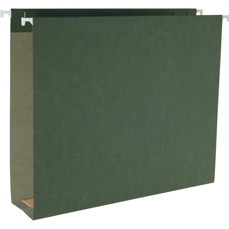 Business Source Hanging Box Bottom File Folders, Letter Size, 2in Expansion, 1/5 Tab Cut, Standard Green, Box Of 25 Folders MPN:43851