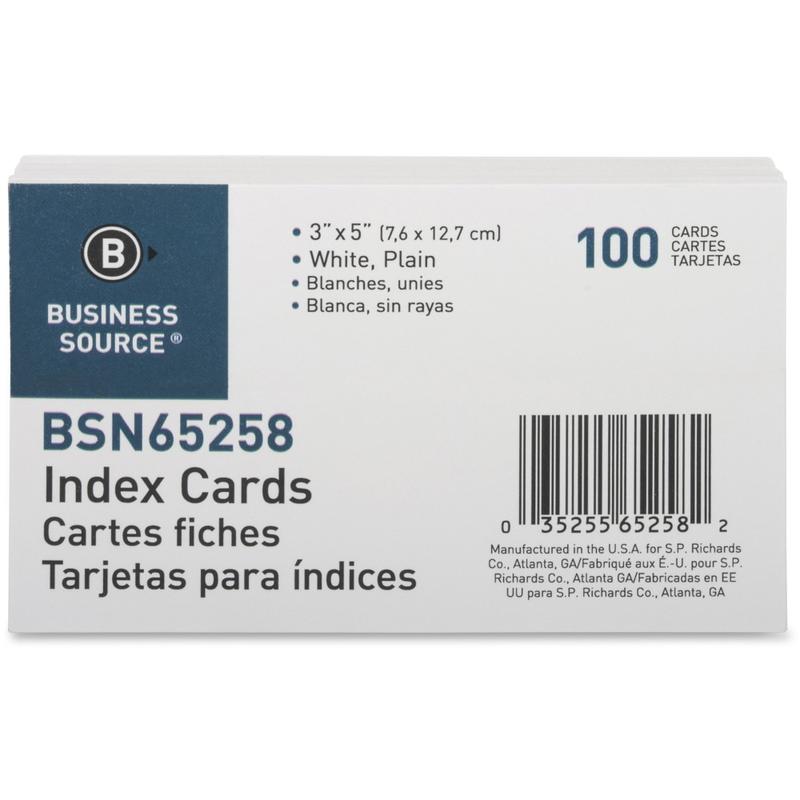 Business Source Plain Index Cards - 5in Width x 3in Length - 100 / Pack MPN:65258