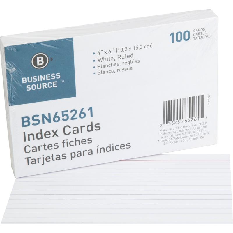Business Source Ruled Index Cards - 6in Width x 4in Length - 100 / Pack MPN:65261