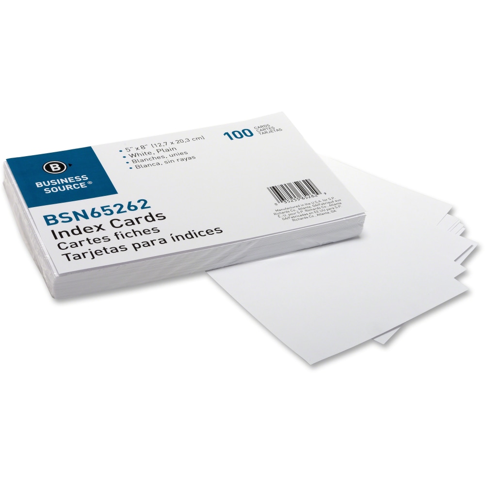 Business Source Plain Index Cards - 8in Width x 5in Length - 100 / Pack MPN:65262