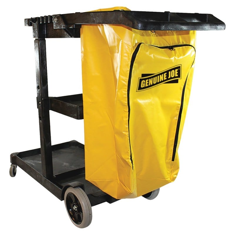 Genuine Joe Workhorse Janitors Cart - x 40in Width x 20.5in Depth x 38in Height - Charcoal, Yellow - 1 Each MPN:02342