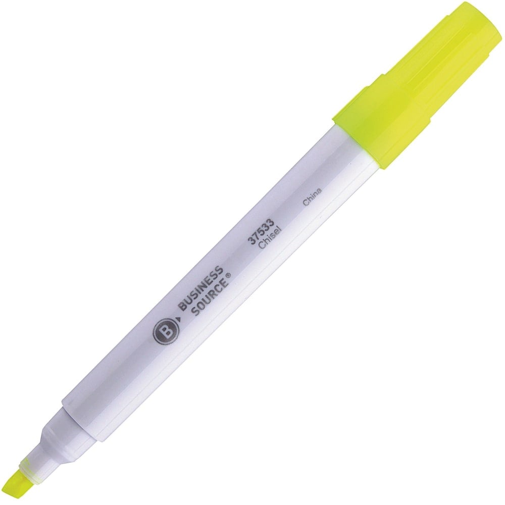 Business Source Value Highlighters, Chisel Point, White Barrel, Yellow Ink, Pack Of 12 MPN:37533