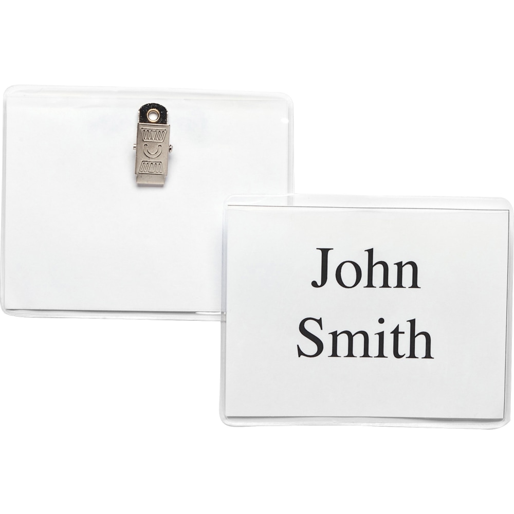 Business Source Clip Holder Style Badge Kit, 3inH x 4inW, Clear, 50 / Box MPN:19184