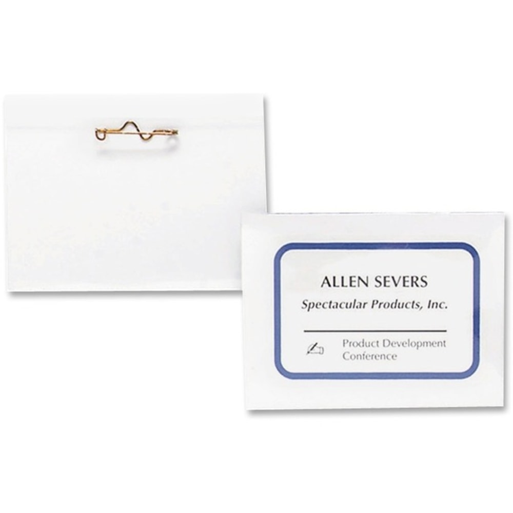 Business Source Pin-Style Holder Name Badge Kits - Clear - 100/Box - 5 / Bundle MPN:19700BADGEBD