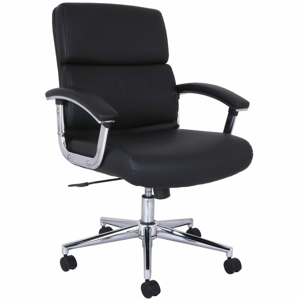 Lorell Vuelo Modern Bonded-Leather Office Chairs - Bonded Leather Seat Material - Mid Back - Black - Armrest - 1 Each MPN:20028