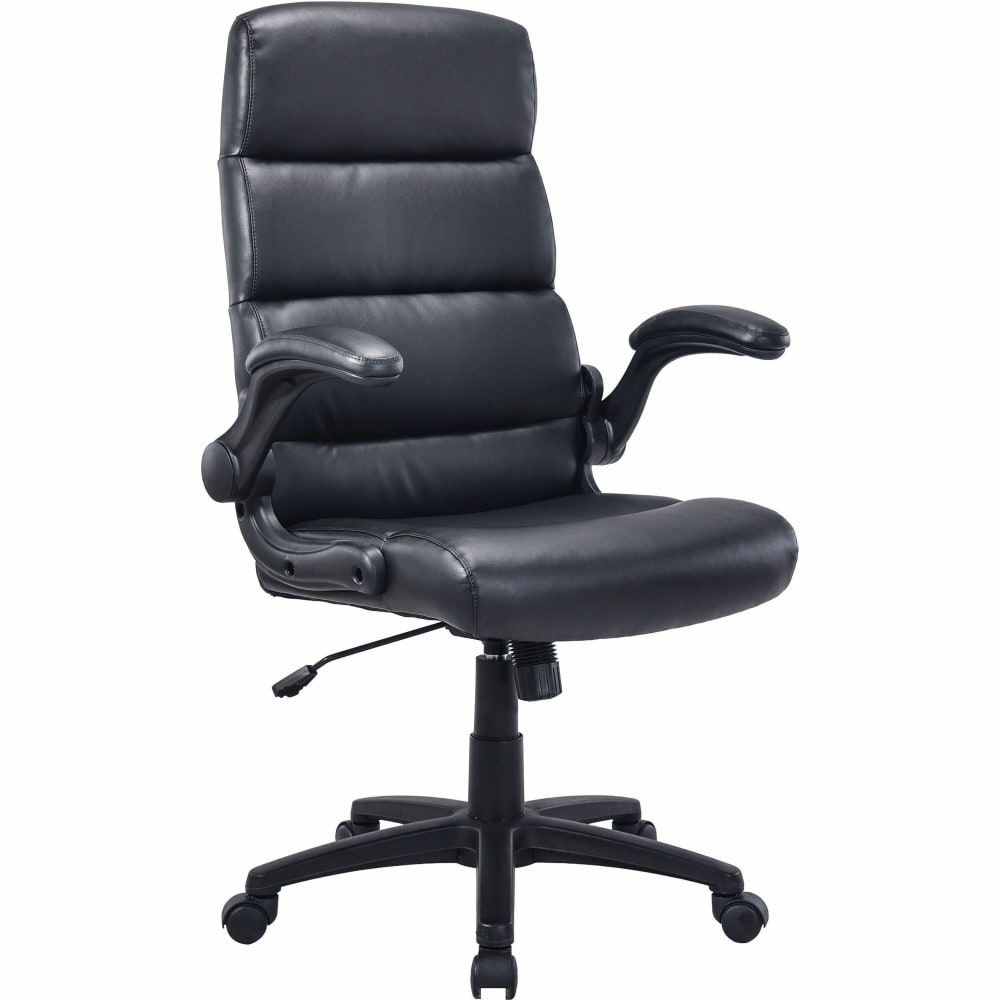 Lorell Colline Faux Leather High-Back Executive Office Chair With Flip Arms, Black MPN:41853