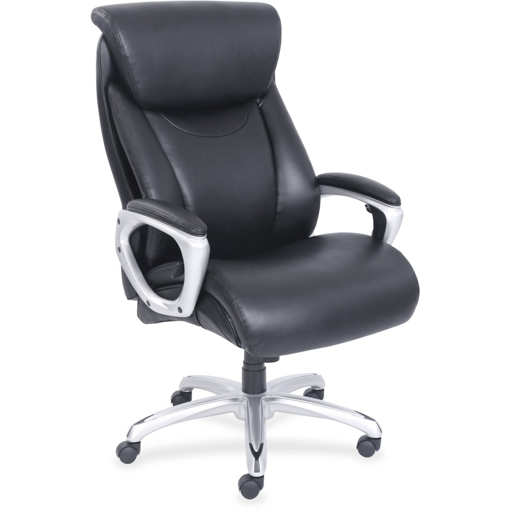 Lorell Big & Tall Bonded Leather Executive Chair With Flexible Air Technology, Loop Arms, Black/Silver MPN:48845