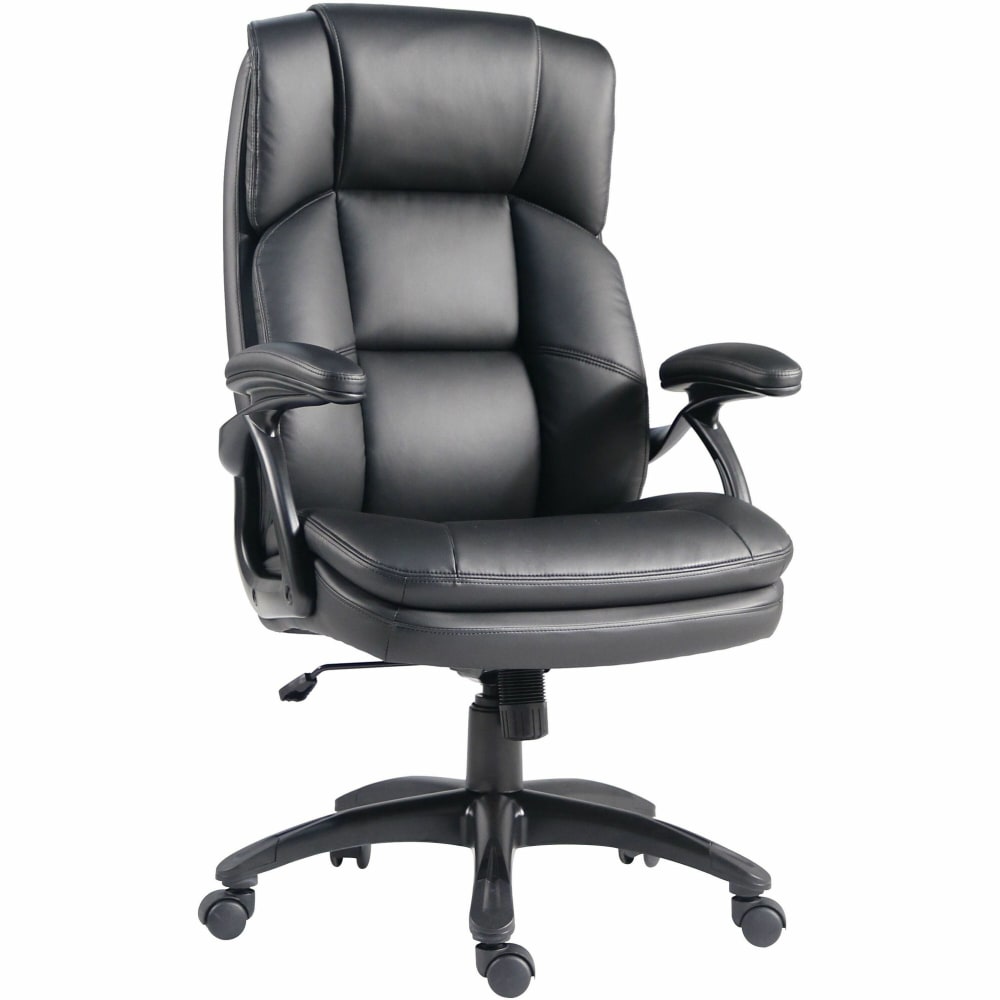 Lorell Black Base High-back Chair - PU Leather Seat Material - PU Leather Back Material - High Back - 5-star Base - Black - Leather - Armrest - 1 Each MPN:59435