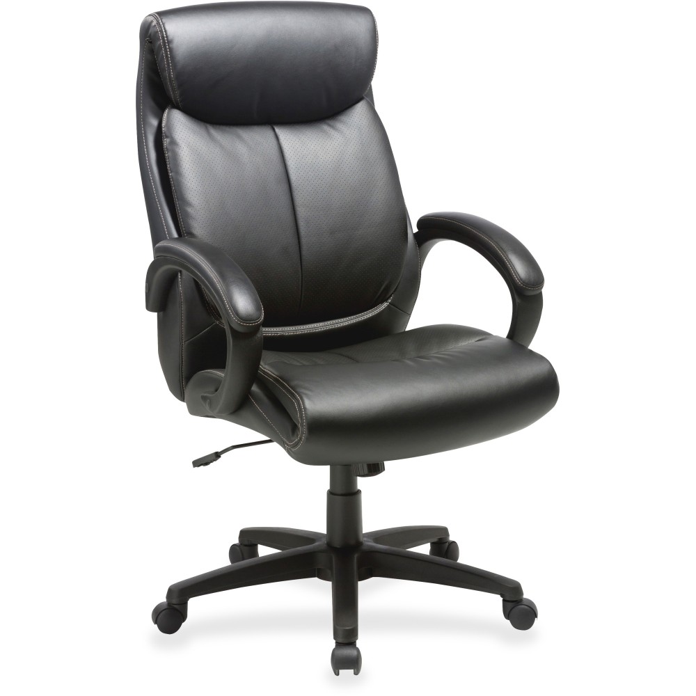 Lorell Ergonomic Bonded Leather High-Back Executive Chair, Loop Arms, Black MPN:59497