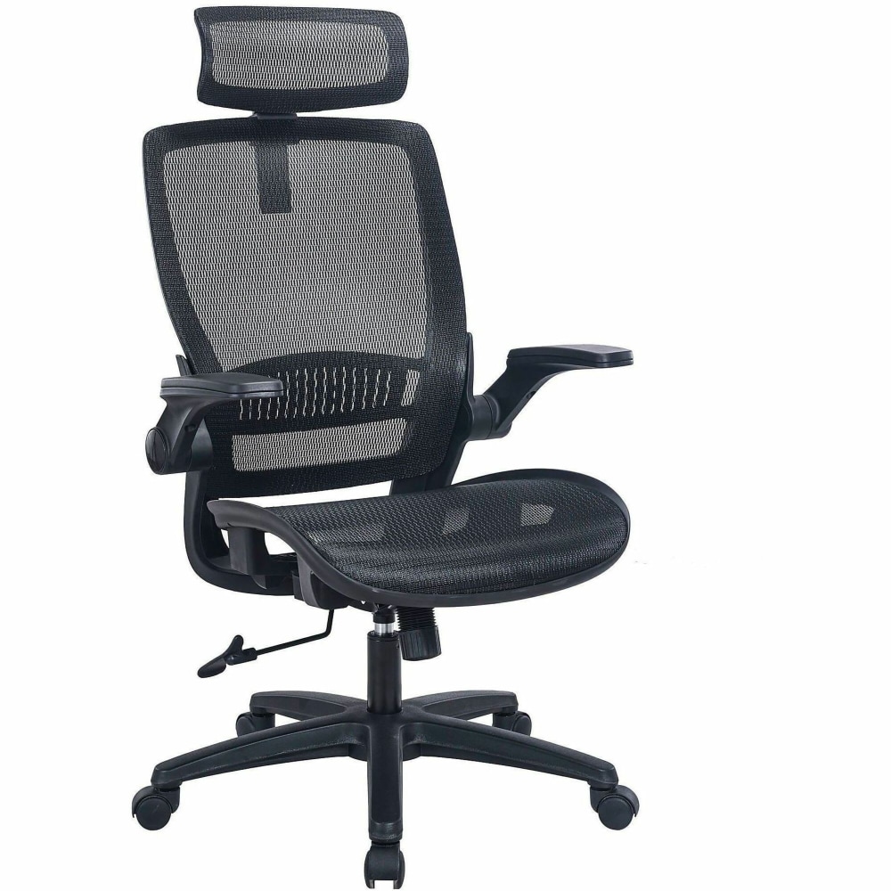 Lorell Lanser All-Mesh Chair with Flip-Up Arms - Mesh Seat Material - Mesh Back Material - High Back - 5-star Base - Black - Armrest - 1 Each MPN:63211