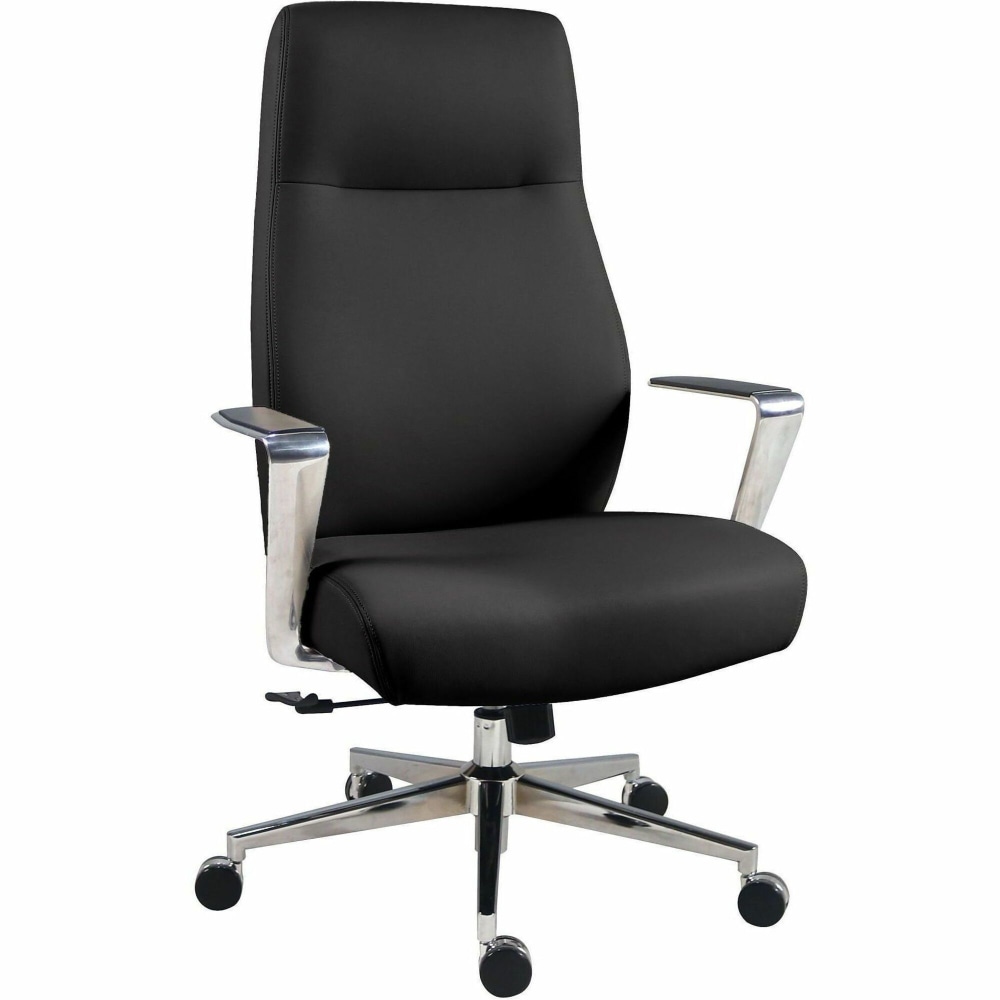 Lorell Fuerte Executive/Conference High-Back Chair with Polished Aluminum Arms - High Back - Black - Poly, Polyurethane - Armrest - 1 Each MPN:63305