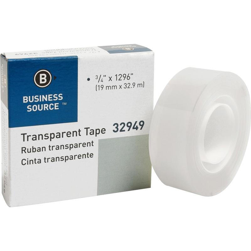 Business Source All-purpose Transparent Tape - 36 yd Length x 0.75in Width - 1in Core - Clear - For Sealing, Mending - 1 Roll MPN:32949