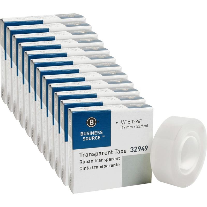 Business Source All-purpose Transparent Tape - 36 yd Length x 0.75in Width - 1in Core - 12 / Pack - Clear MPN:32949PK