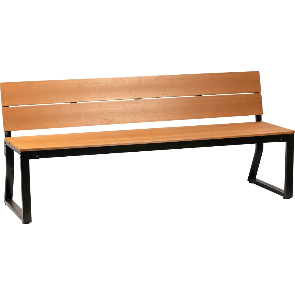 Lorell Faux Wood Outdoor Bench With Backrest, Teak/Black MPN:LLR42690
