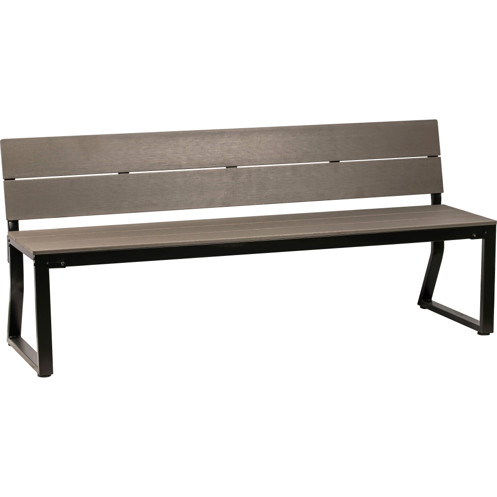 Lorell Faux Wood Outdoor Bench With Backrest, Charcoal/Black MPN:LLR42691