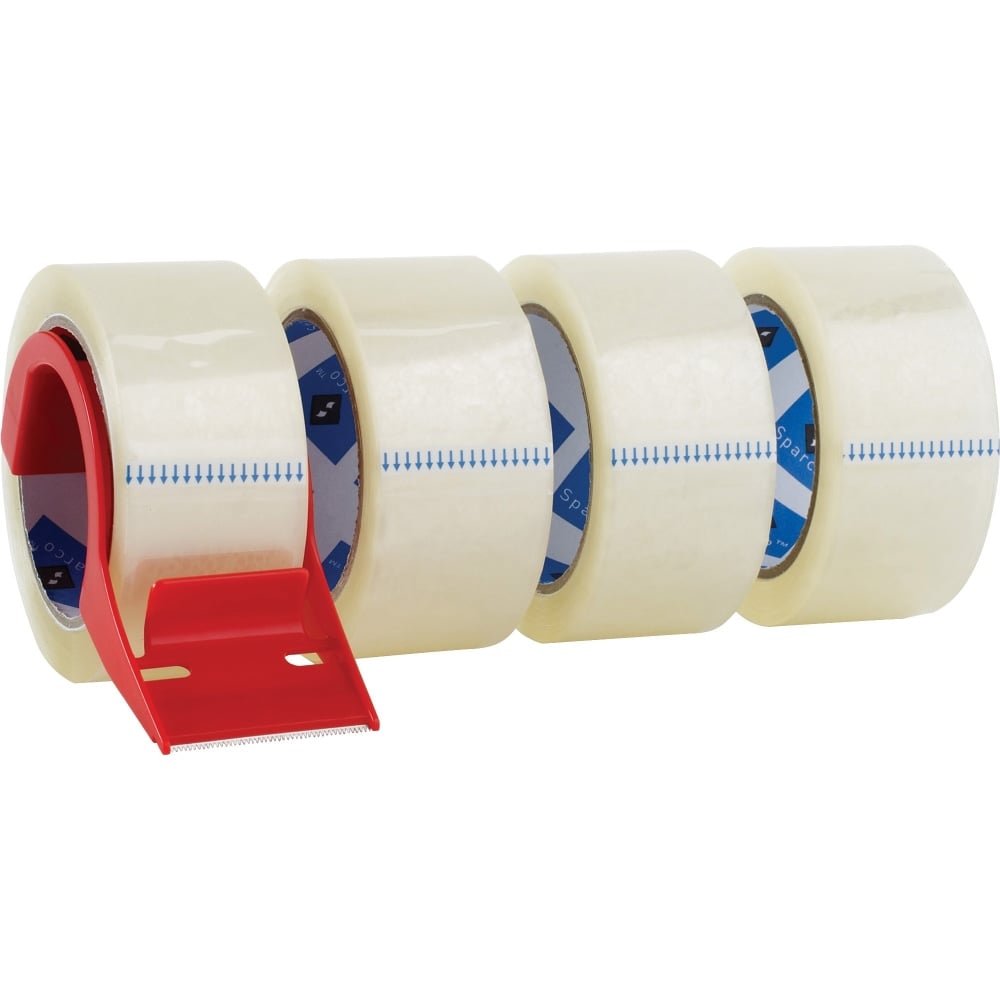 Sparco Heavy-duty Packaging Tape with Dispenser - 2inx 55 yd - 3in Core - 3 mil - Rubber Resin Backing - Dispenser Included - 4 / Pack - Clear - 64011 MPN:64011