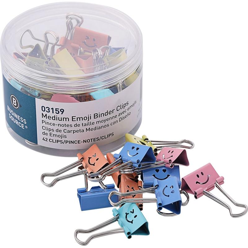 Business Source Smiling Face Binder Clips - Medium - for Paper, Office, Classroom - Sturdy - Assorted - 42 / Tube MPN:03159