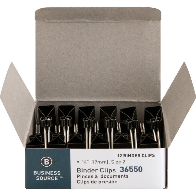 Business Source Fold-back Binder Clips - Small - 0.8in Width - 0.38in Size Capacity - 1Dozen - Black - Steel MPN:36550