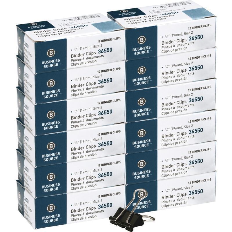 Business Source Fold-back Binder Clips - Small - 0.7in Width - 0.38in Size Capacity - for Paper - Black - 1 Dozen/Pack - 12 / Box MPN:36550BX