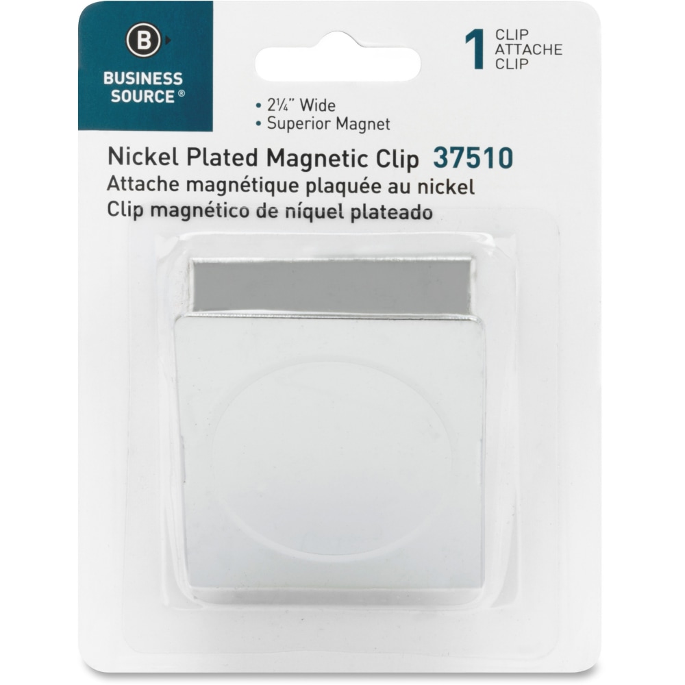 Business Source Nickel Plated Magnetic Clips - 2.3in Length - 1Each - Chrome - Metal, Nickel Plated MPN:37510