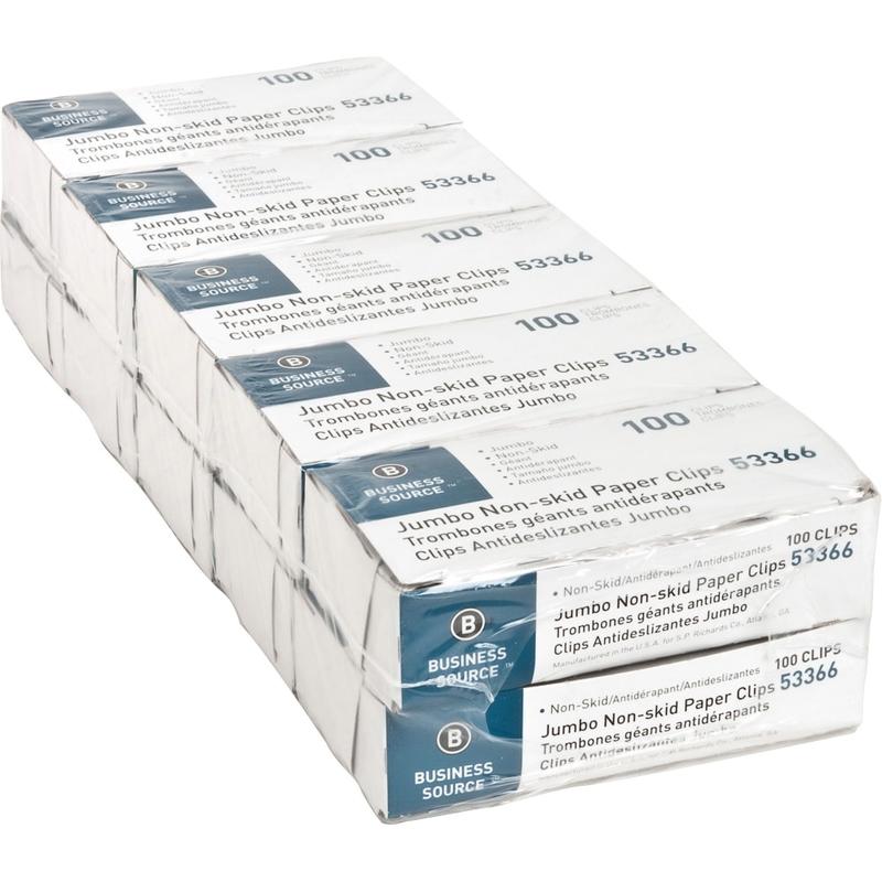 Business Source Jumbo Nonskid Paper Clips - Jumbo - 1000 / Pack - Silver - Steel MPN:53366