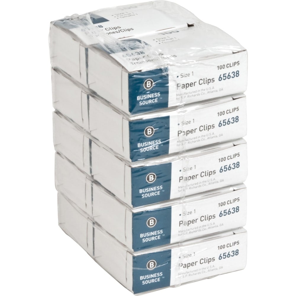 Business Source Paper Clips - No. 1 - 1000 / Pack - Silver - Steel MPN:65638