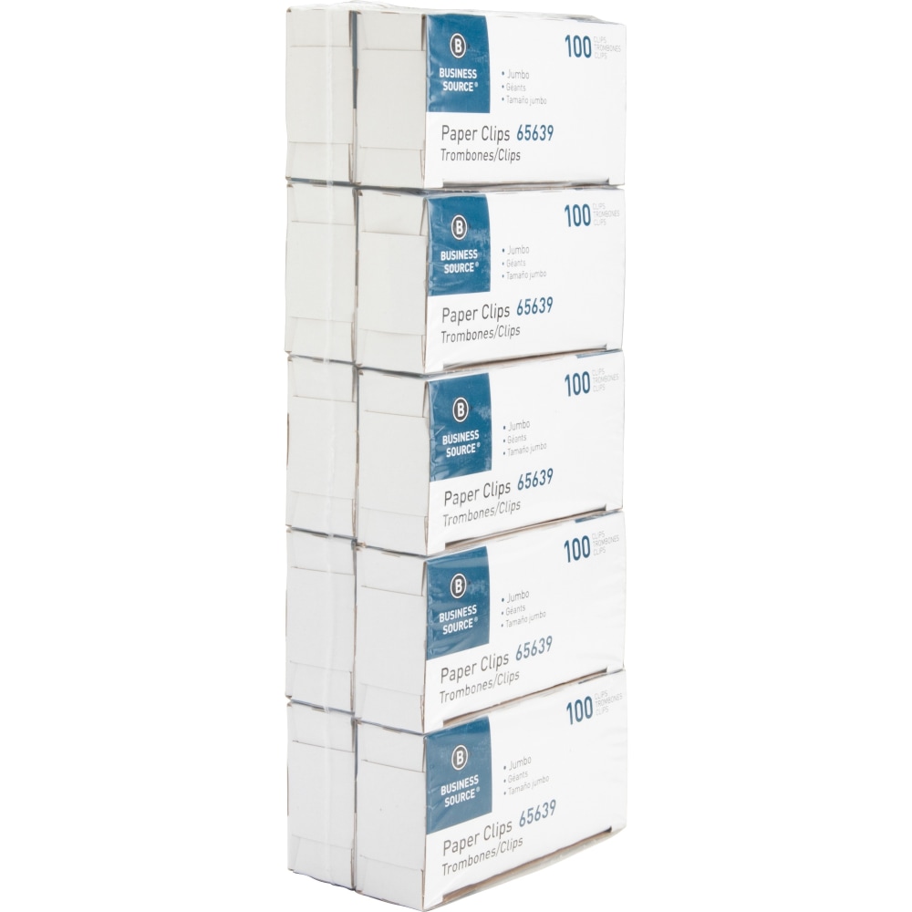 Business Source Paper Clips - Jumbo - 1000 / Pack - Silver - Steel MPN:65639