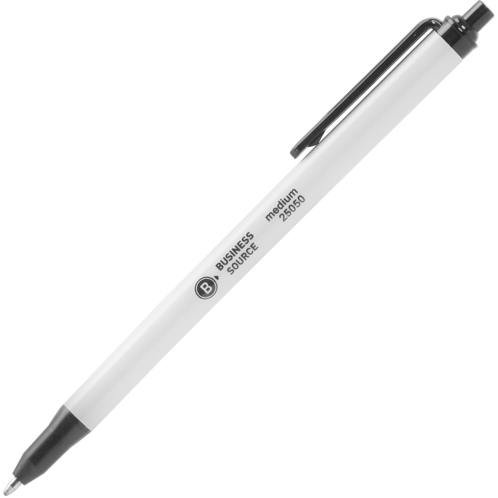 Business Source Retractable Ballpoint Pens - Medium Pen Point - Retractable - Black - Gray Barrel - 1 Dozen MPN:25050