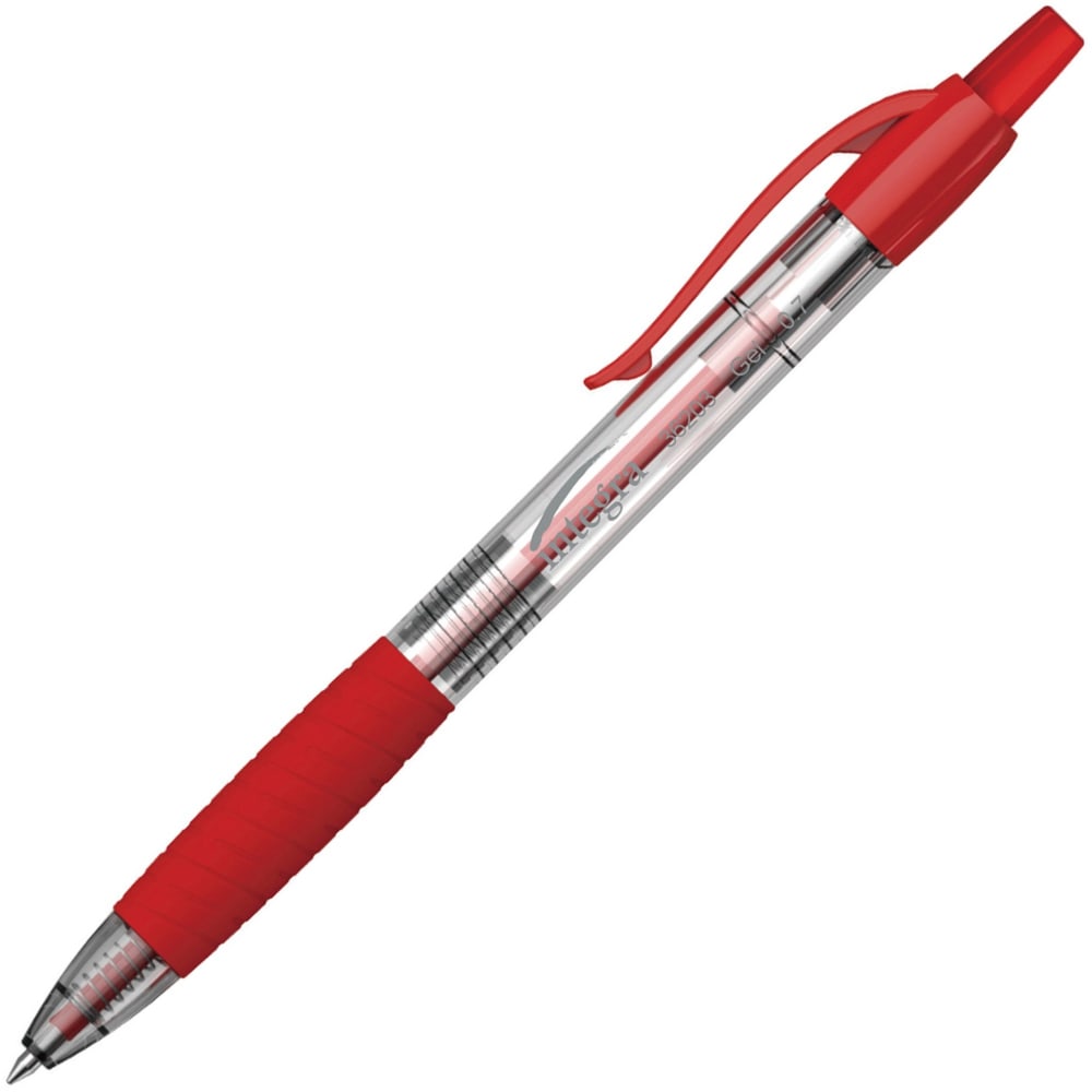 Integra Retractable Gel Pens, Medium Point, 0.7 mm, Clear Barrel, Red Ink, Pack Of 12 Pens MPN:36203