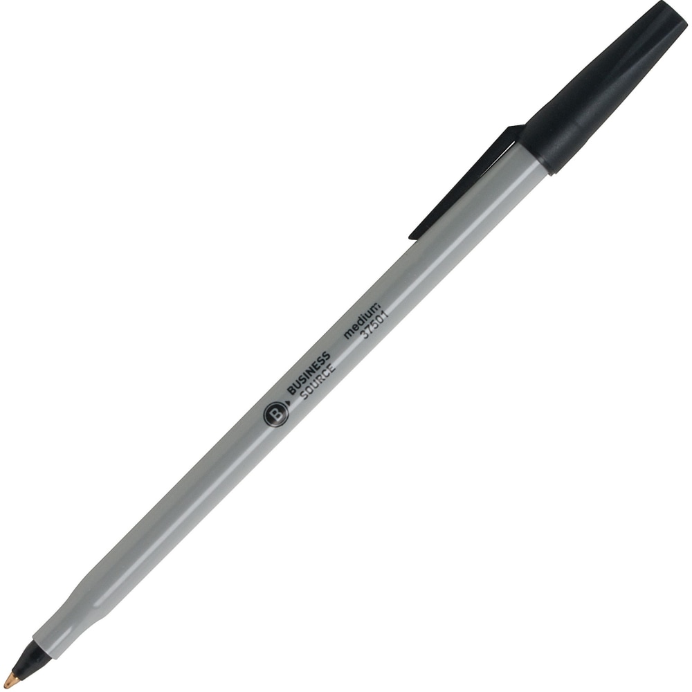 Business Source Bulk Pack Ballpoint Stick Pens - Medium Pen Point - Black - Tungsten Carbide Tip - 60 / Box MPN:37531
