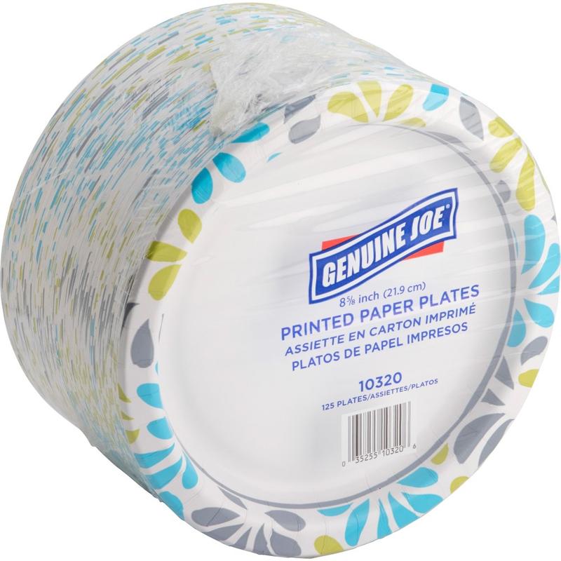 Genuine Joe Round Paper Plates, 8-5/8in, Multicolor, Pack of 125 Plates. MPN:10320