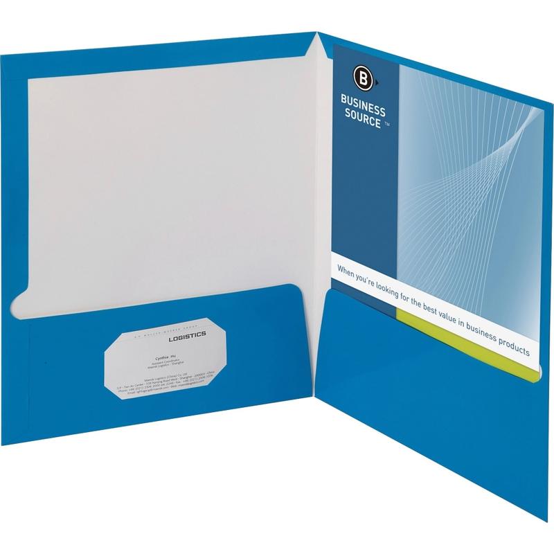 Business Source Letter Pocket Folders, 8 1/2in x 11in, 100 Sheets Capacity, 2 Internal Pockets, Blue, Box Of 5 MPN:44423