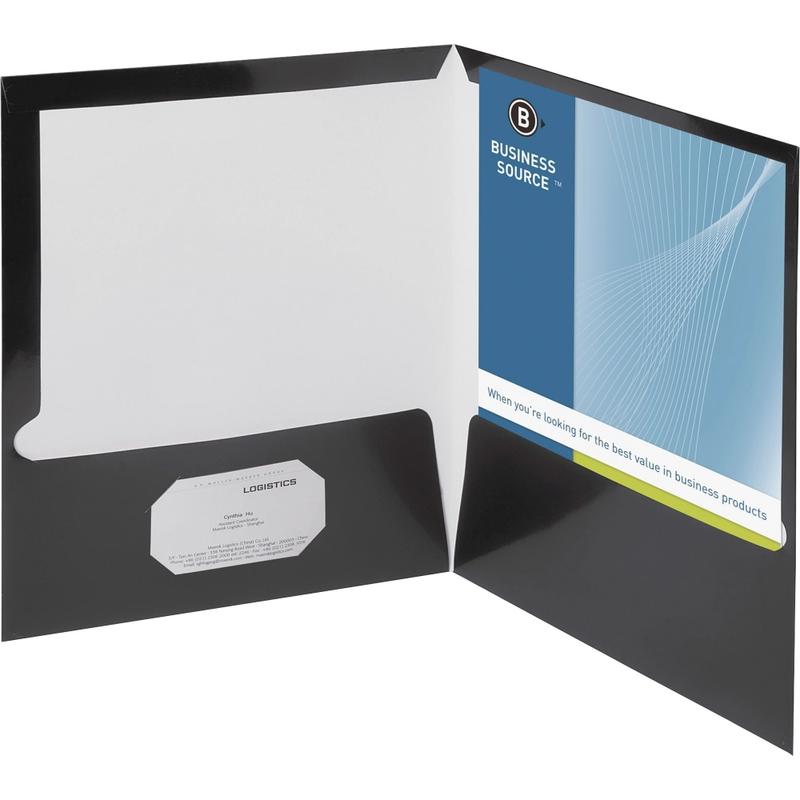 Business Source 2-Pocket Report Covers With Business Card Holder, Letter Size, 8 1/2in x 11in, Black, Box Of 25 Covers MPN:44425