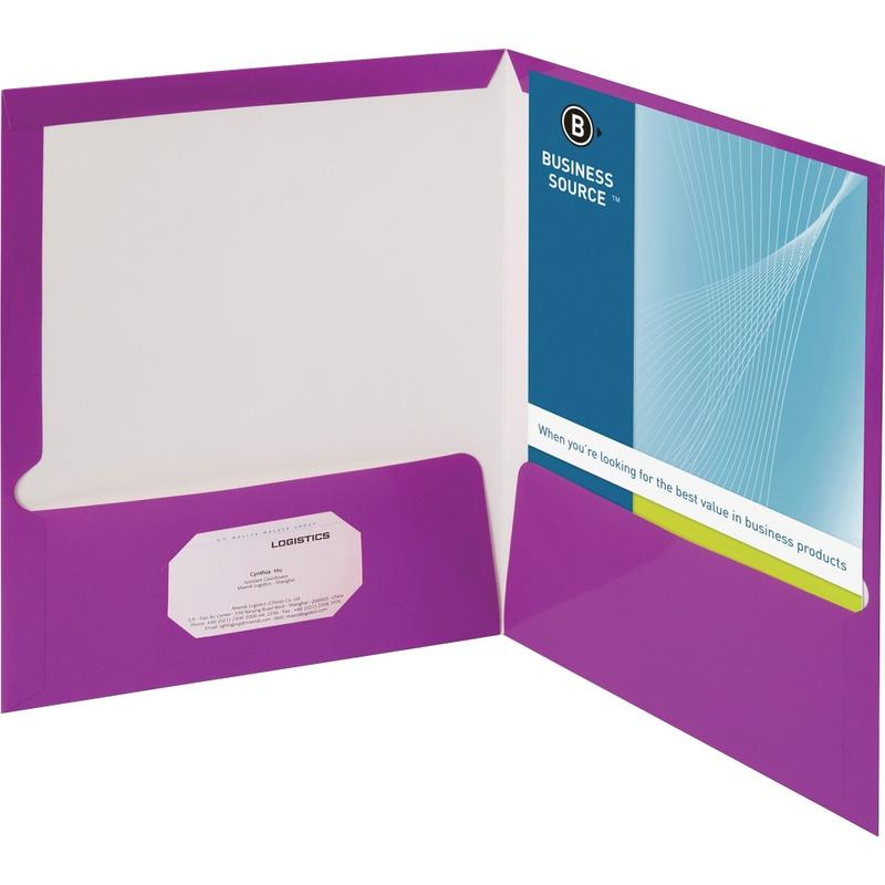 Business Source 2-Pocket Report Covers With Business Card Holder, Letter Size, 8 1/2in x 11in, Purple, Box Of 25 Covers MPN:44429
